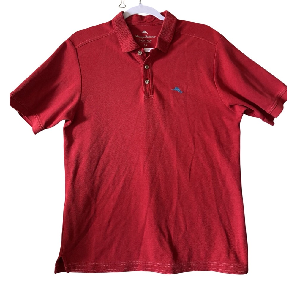 Tommy‎ Bahama Mens Supima Cotton Polo Shirt Red Short Sleeve Marlin Logo Small